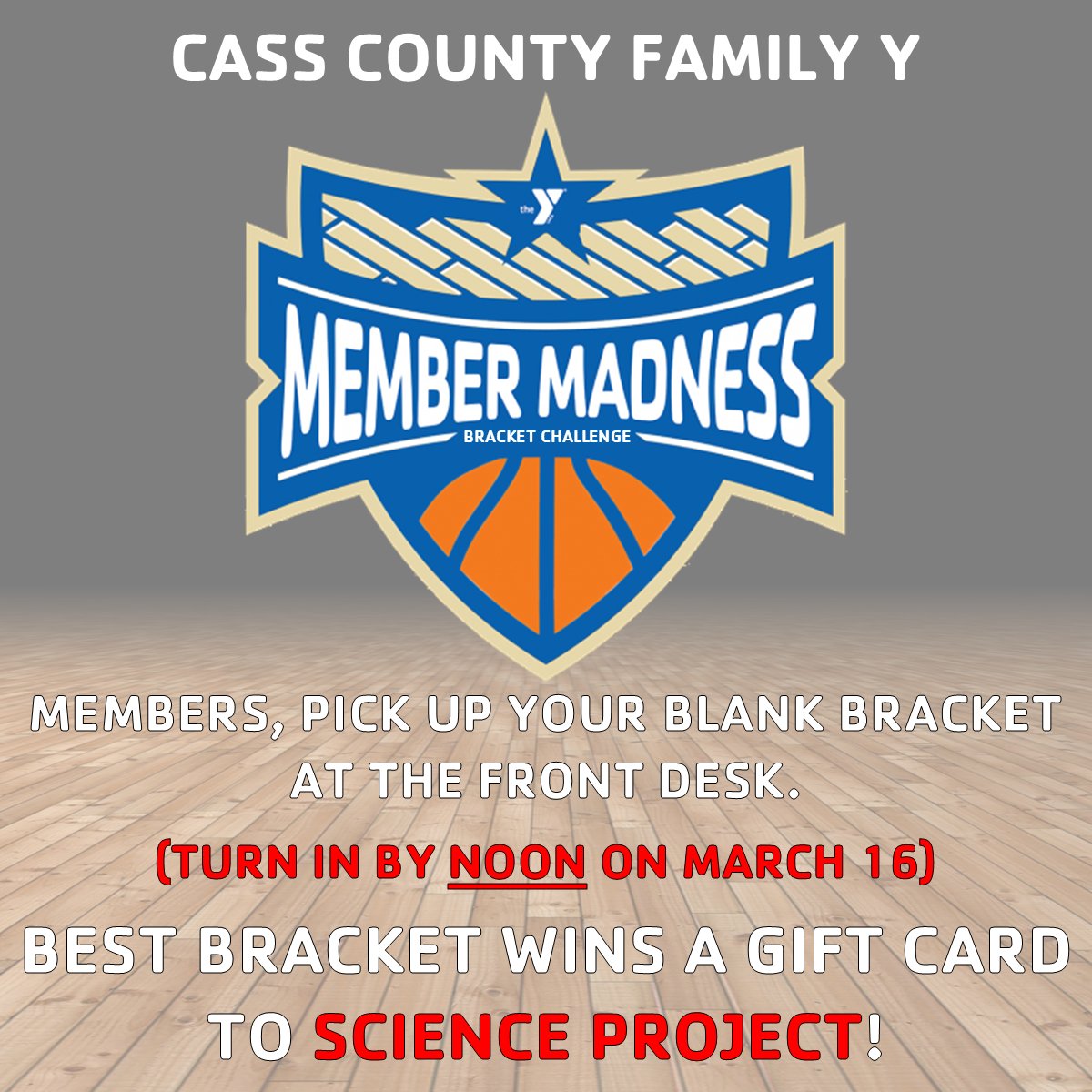 🏀🎉 YMCA #MemberMadness is ON! Grab a blank bracket at the front desk &amp; submit by NOON March 16th (tomorrow!) 📋⏰ Show off your b-ball skills &amp; win a Science Project gift card! 🏆🔬 Tag us &amp; share your excitement! 🎊 #MarchMadness #YMCA #BracketChallenge #CommunityFun
