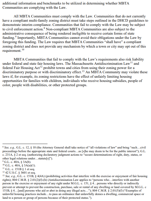 Thank you <a href="/MassAGO/">AG Andrea Joy Campbell</a> @AndreaForAG for this this very clear advisory statement: the MBTA Communities multifamily zoning mandate is LAW that towns MUST follow. Opt-out is NOT an option, and if you try your town may be subject to Civil Enforcement Action.
mass.gov/doc/advisory-c…
