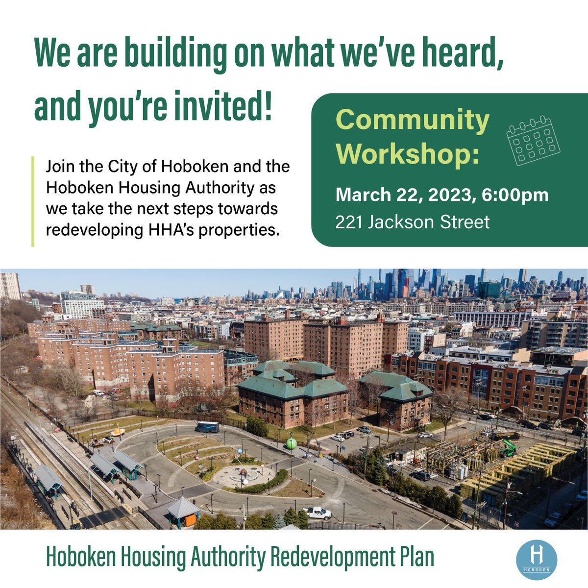 CityofHoboken's tweet photo. The City and the HHA will host a public meeting on March 22 at 6 p.m. at Monroe Gardens regarding the latest step in the process towards updating the Hoboken Housing Authority.
More info: https://t.co/B5njYA3Isw https://t.co/L0OPjqkKGG