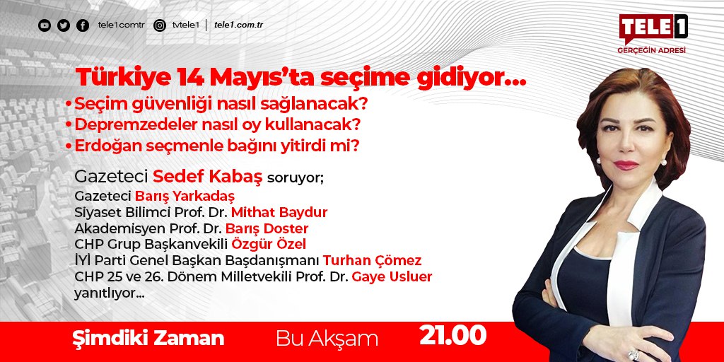 ➤Seçim güvenliği nasıl sağlanacak? ➤Depremzedeler nasıl oy kullanacak? ➤Erdoğan seçmenle bağını yitirdi mi? @SedefKabas @barisyarkadas @eczozgurozel @ComezTurhan @GayeUsluer #MithatBaydur #BarışDoster Şimdiki Zaman TELE1'de devam ediyor...