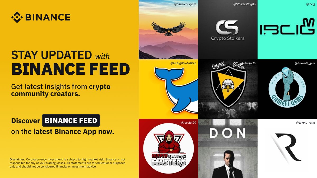 Stay up-to-date with all the latest news from some of your favourite crypto creators on #Binance Feed.

If you're looking get yourself on #Binance Feed, you can apply as a creator below!

Apply here ➡️ binance.com/en/feed/apply-…