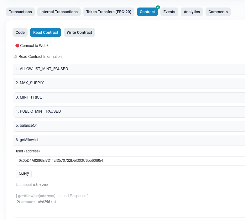 nuclk's tweet photo. How to check if you're on the allowlist?

1. enter the etherscan link below
2. click on "getallowlist" and paste your wallet address in the "user (address)" box
3. click "Query" and if will show the amount of clocks you have in the allowlist

https://t.co/RLy0BlblOS

2/2 https://t.co/cg3Eue1mPI