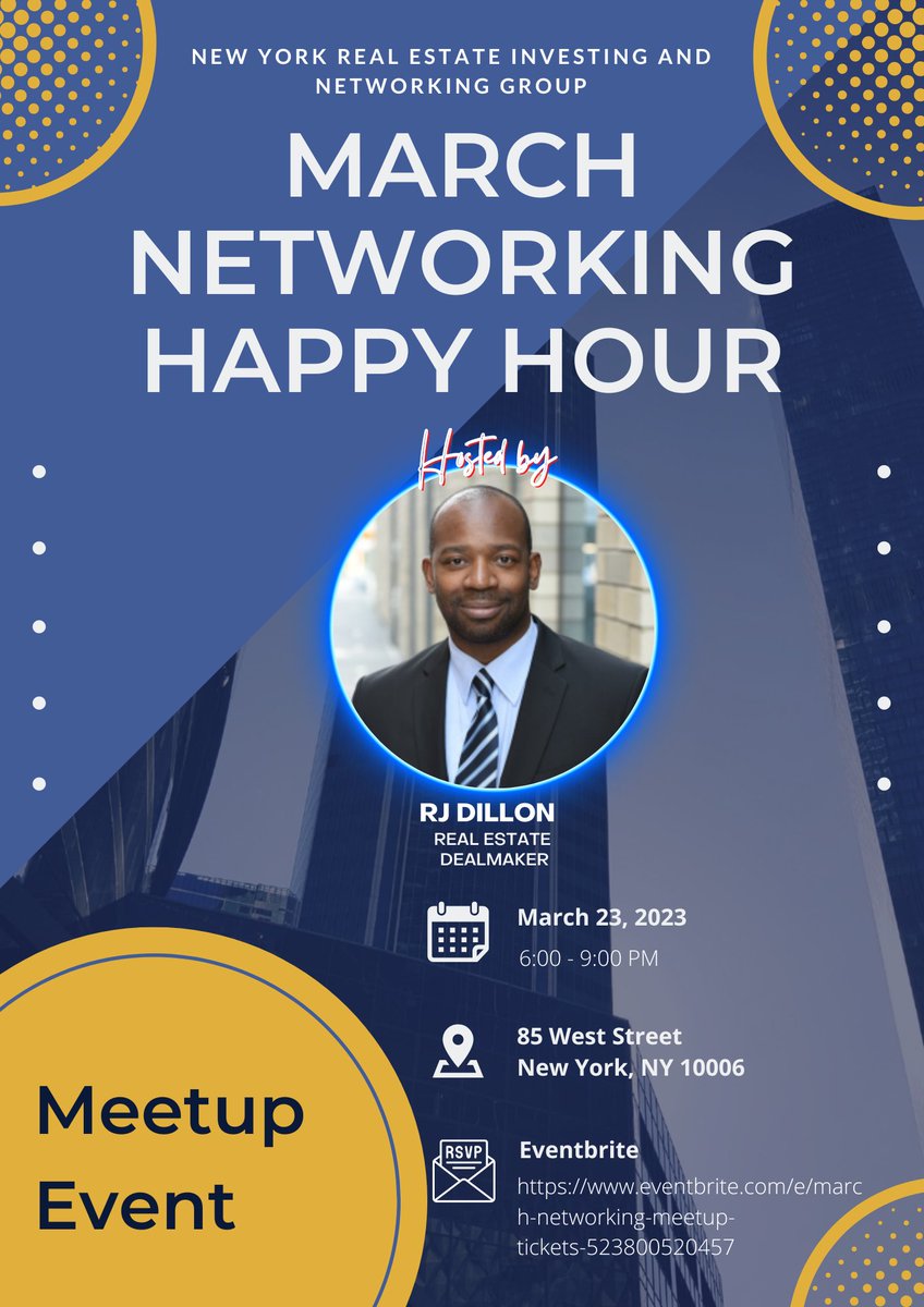 rjdilloncre's tweet photo. You are invited to the March Networking Happy Hour:
RSVP on Eventbrite: https://t.co/pvx1y9h2pk
#realestatenetworking #investnow #newtorknetworth https://t.co/JnWOsVDeOn