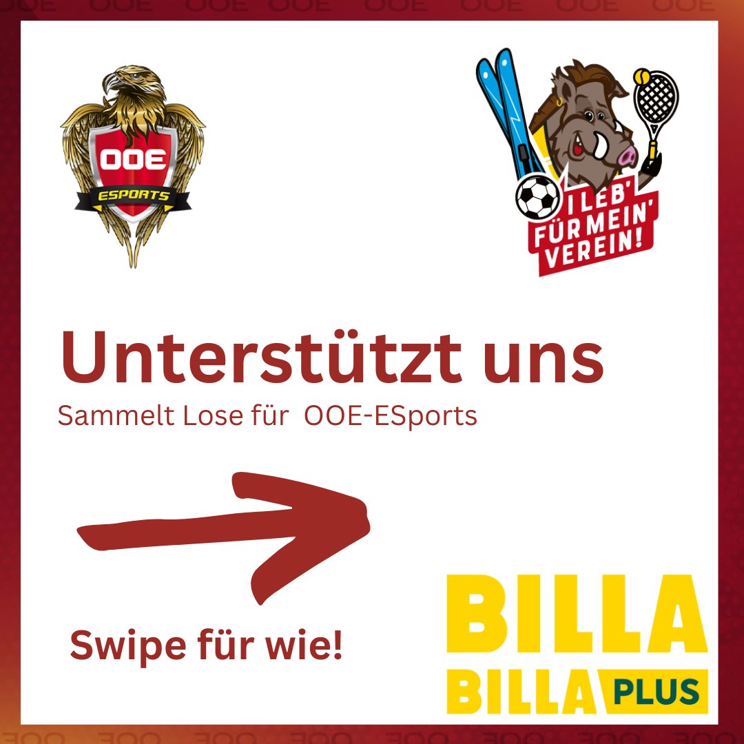 ooe_esports's tweet photo. Unterstütze uns mit der Billa Aktion "I leb für mein verein". Bei Billa einkaufen, Lose abstauben und OOE-ESports spenden! Hier gehts direkt zur Einlösungsseite: https://t.co/NBCLsrIlo7
#billa #verein #billaplus https://t.co/JFKs6RIoDW