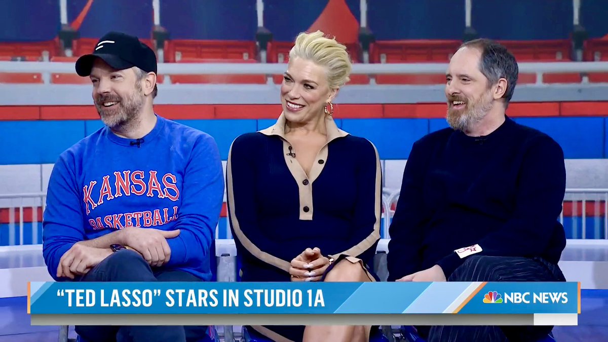 KUAthletics's tweet photo. Ted Lasso, big Jayhawks guy 🫡

Shoutout Jason Sudeikis for repping the Crimson &amp; Blue on the @TODAYshow this morning! Rock Chalk https://t.co/pnmEohzPl4