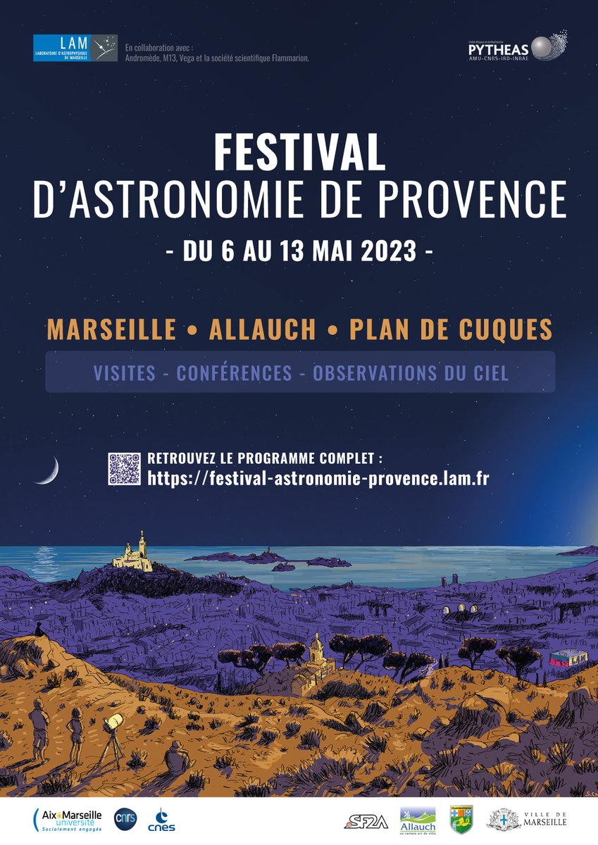 LiraAstro's tweet photo. Avec le retour des beaux jours, nos collègues marseillais @LAM_Marseille proposent un festival d'astronomie pour le grand public, avec une affiche réalisée par S. Cnudde @lesiaastro @Obs_Paris. Le programme est déjà disponible: https://t.co/zxQswyi08n https://t.co/wYnqEfr6ZF