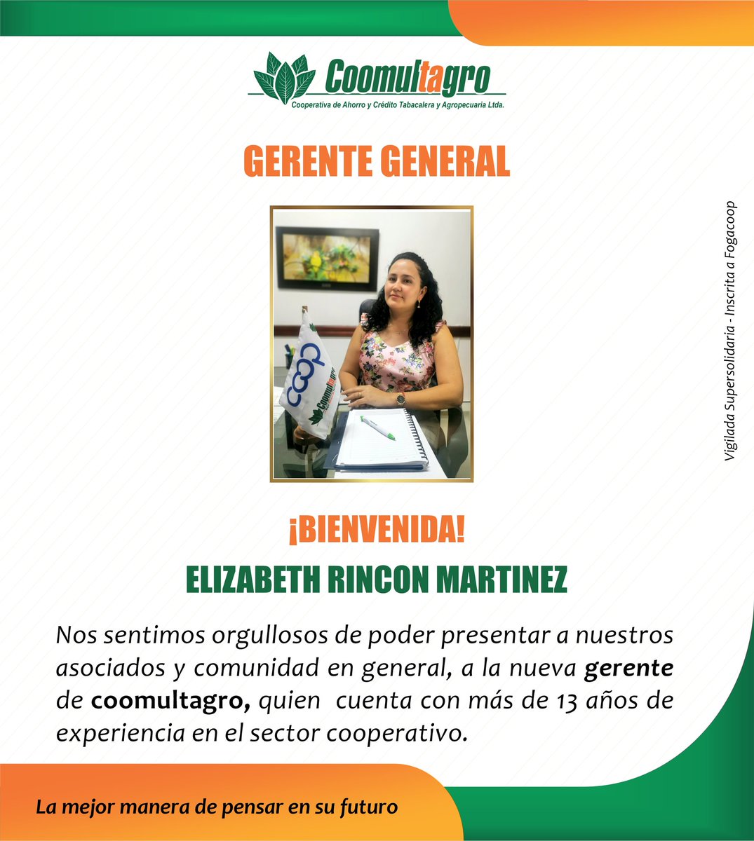 EgresUNISANGIL's tweet image. #Egresados les compartimos que  #Coomultagro eligió a nuestra #Egresada Talento UNISANGIL de Contaduría Pública : ELIZABETH RINCÓN MARTÍNEZ, como Gerente General de la Cooperativa.
¡Le deseamos muchos éxitos!
#UNISANGILElevaTuNivel