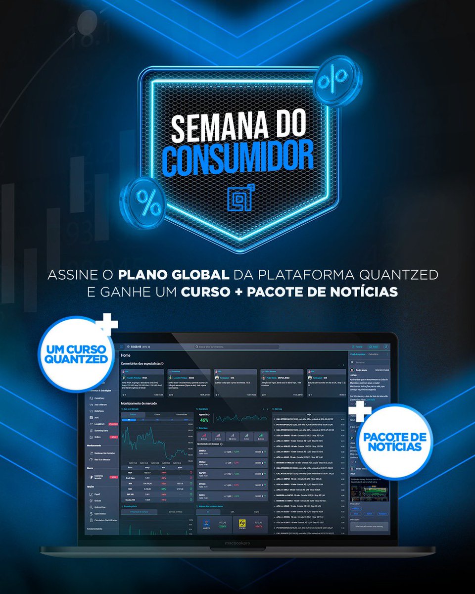 MeninRibeiro's tweet photo. SEMANA DO CONSUMIDOR NA QUANTZED

Assine o plano anual da Plataforma Quantzed e ganhe 1 curso à sua escolha + 60 dias do nosso terminal de notícias

A campanha que todo ano é um sucesso! Aproveite, só até sexta!

https://t.co/4XzL1MB4xR https://t.co/qxk2ntqbqX
