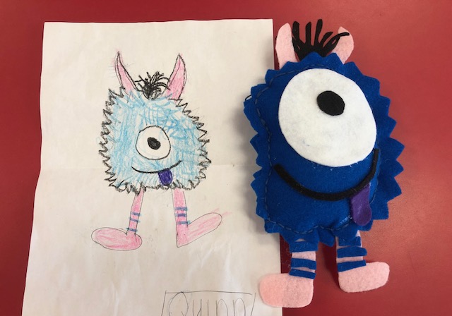 MrsVCfcs's tweet photo. Students at @ShoreRocks were challenged to take a picture drawn by teachers' children and turn them into a stuffed animal. They stepped up and delivered amazing results! #CardsCreate #GiveBack https://t.co/6N6ghzetT1