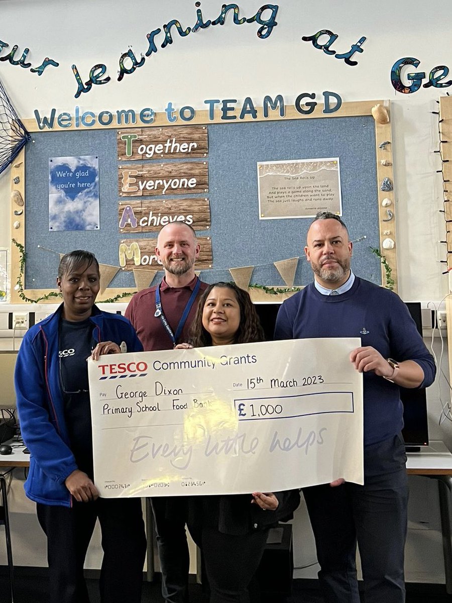 A brilliant visit today from our local <a href="/Tesco/">Tesco</a> - our food bank makes a big difference to our families! A big thank you to our wonderful community for voting for us! Special thanks to Mrs Attard and Mr Clarke too!