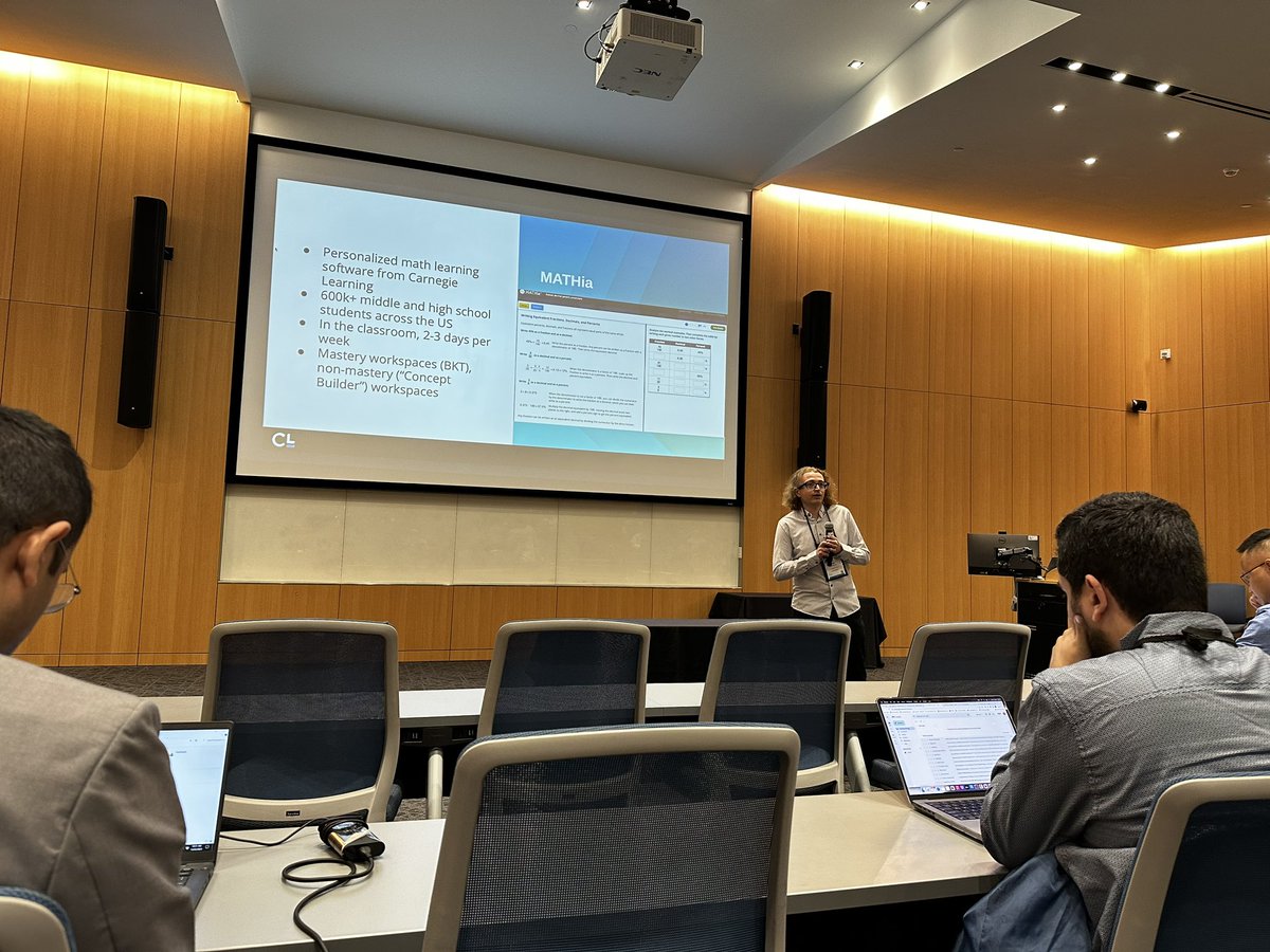 Husni Almoubayyed presenting at Learning Analytics and Knowledge conference. <a href="/carnegielearn/">Carnegie Learning</a>