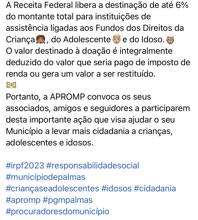 APROMP_Oficial's tweet photo. #irpf2023 #responsabilidadesocial
#municípiodepalmas
#criançaseadolescentes #idosos #cidadania
#apromp #pgmpalmas
#procuradoresdomunicípio @cidadepalmas https://t.co/qekFHyTBQE