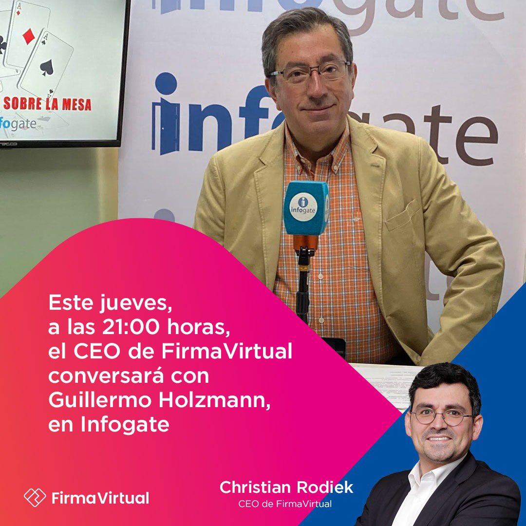 infogatecl's tweet photo. Este jueves en #LasCartassobrelamesa conversaremos de los beneficios de la #firmavirtual y un completo análisis del acontecer internacional. Conduce #GuillermoHolzmann. No se lo pierda! @gmoholzmann @TuFirmaVirtual https://t.co/tymND6Km4O