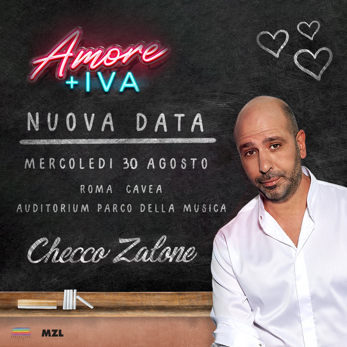 ArcobalenoTre's tweet photo. A grande richiesta nuova data per #CheccoZalone con il suo #AmorePiuIva 

Il 30 agosto a Roma, presso l’Auditorium parco della musica 

Biglietti disponibili su @TicketOneIT 🎫 
#MZL #CheccoZalone #Arcobalenotre

@ennepi_np @PrestaLucio https://t.co/SclJOb7AyI