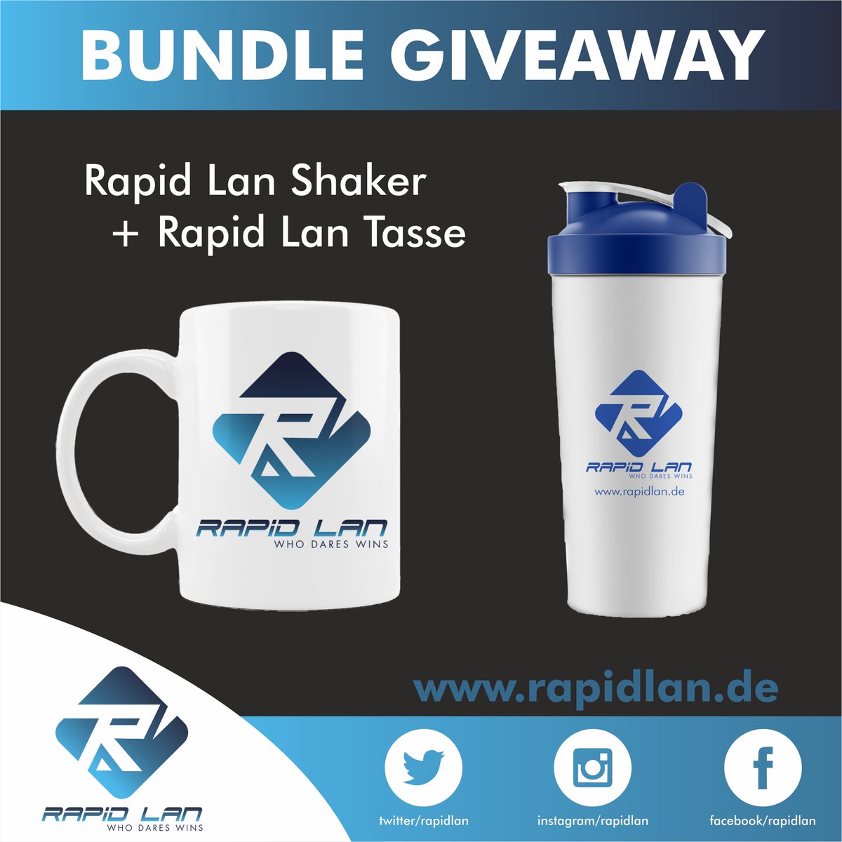 + Bundle Giveaway +
Gewinnt ein Rapid Lan Bundle Giveaway mit einer Rapid Lan Tasse und einem Rapid Lan Shaker. 🥳

Was Ihr dafür machen müsst ?
1. Folgt uns <a href="/Rapid_Lan/">Rapid Lan</a> 
2. RT diesen Beitrag

Das Giveaway endet am Donnerstag, den 30.03.2023 um 14:00 Uhr.

rapidlan.de
