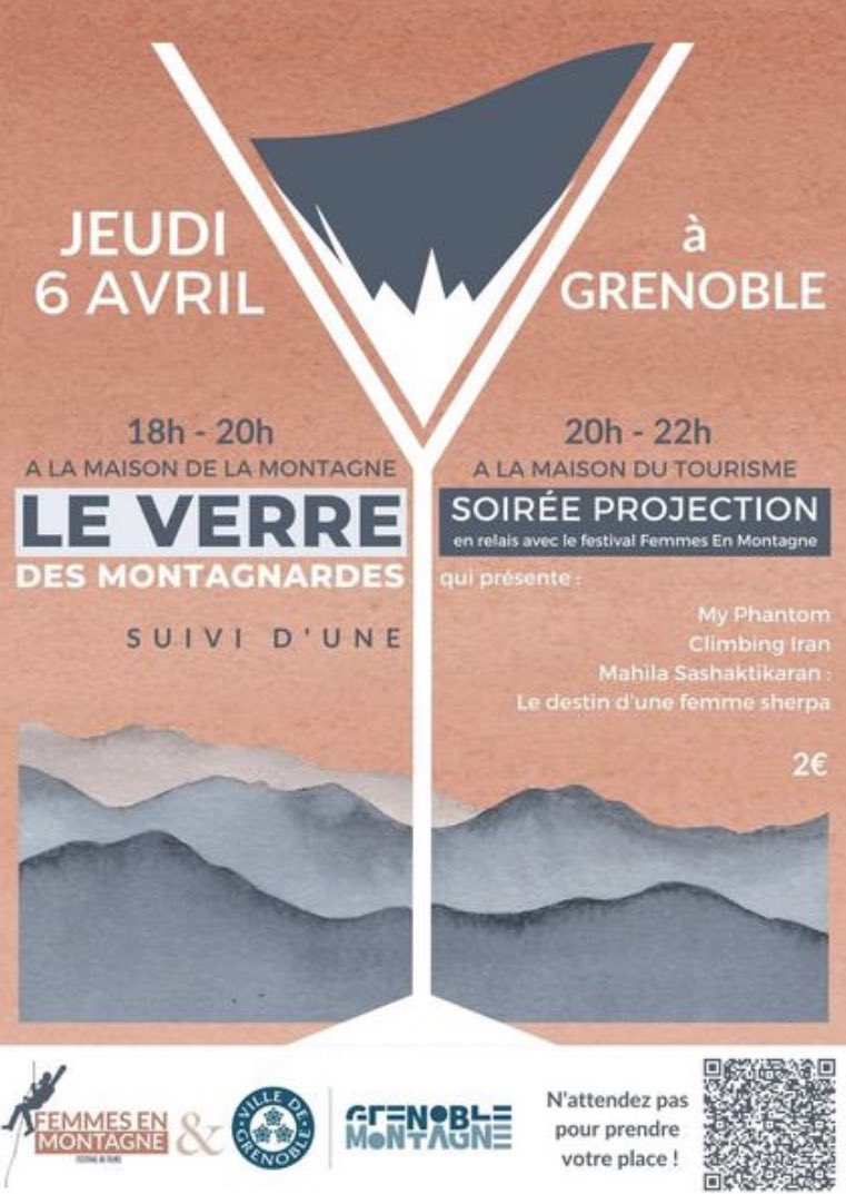 On revient sur #Grenoble !

Avec un Verre des Montagnardes : pour rencontrer un binôme de #montagne

&amp; une soirée projection des films primés du Festival de films FEMMES EN MONTAGNE 

6 avril à la Maison de la montagne
En partenariat avec <a href="/maisonmontagne/">Grenoble Montagne</a> 

grenoble-montagne.com/agenda/89841/7…