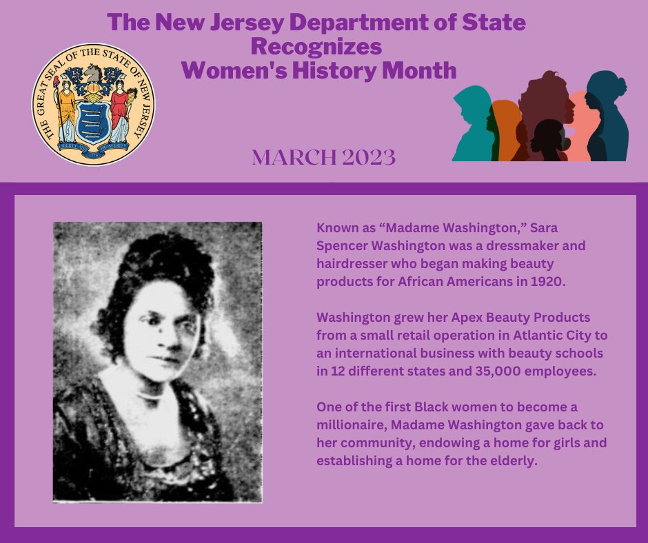 Women's History Month continues as we recognize Sara Spencer Washington, an Atlantic City woman who built an African American beauty business that made her one of our country's first Black millionaires.