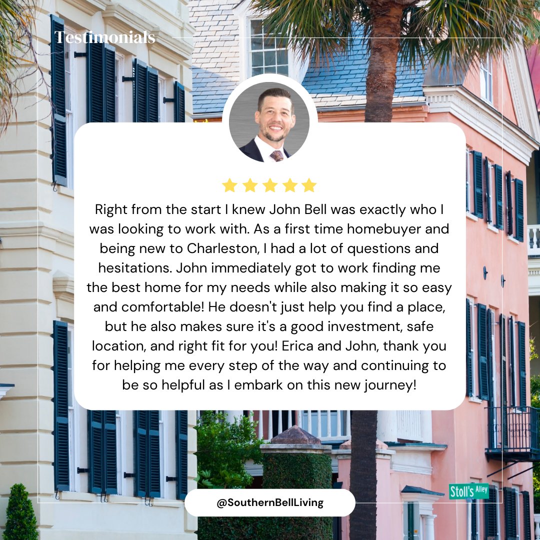 ⭐⭐⭐⭐⭐ Review!

This is why we do what we do! 

Way to go John and Erica💪, talk about a day maker!

#5starreview #5stars #clients #happyclients #firsttimehomebuyer #realtor #realestateagent #charleston #charlestonrealestate #googlereview #southernbellliving