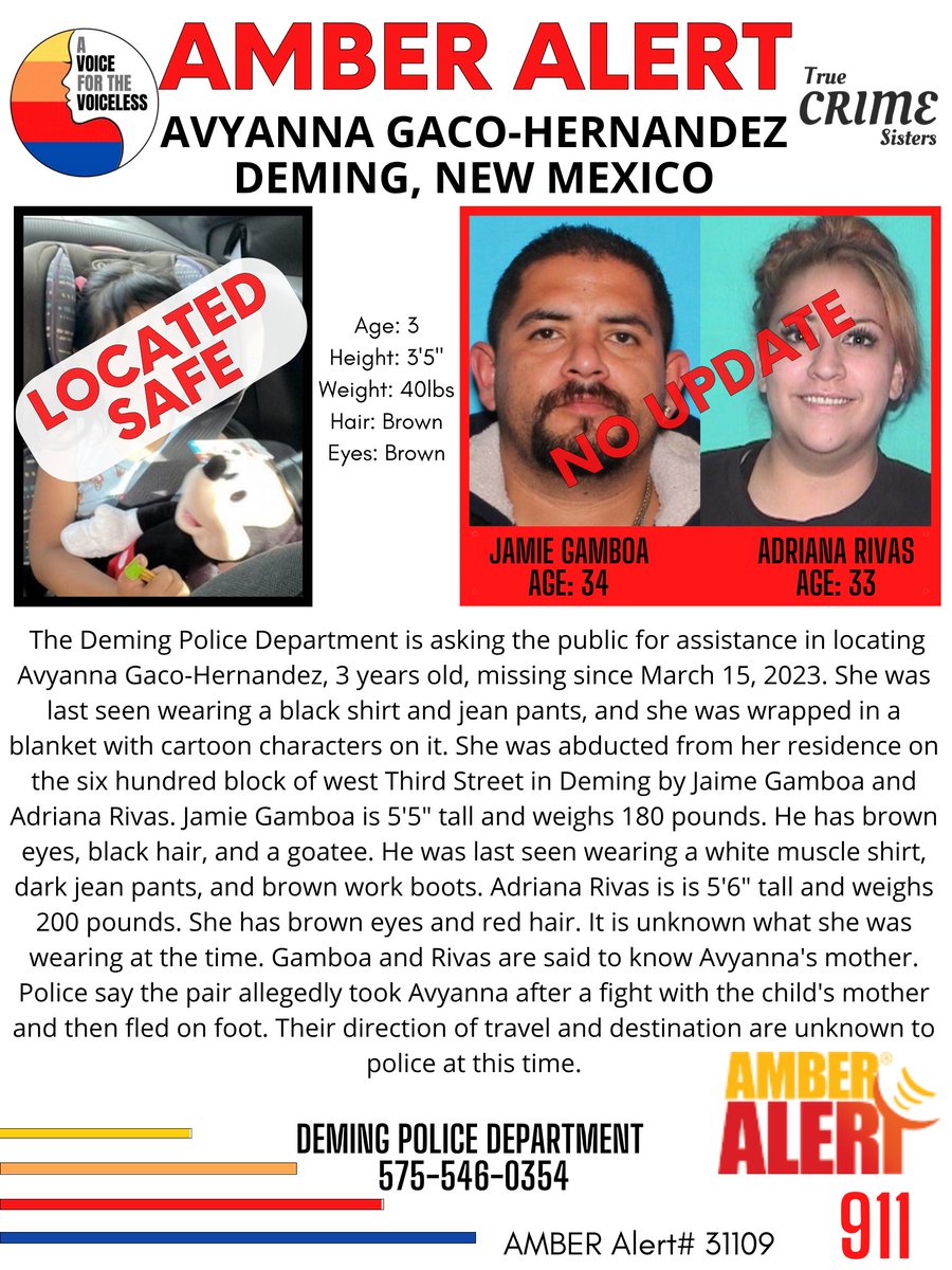 AwarenessTCS's tweet photo. Amazing news to share! #AvyannaGacoHernandezhas been #Found #Safe. 

Thank you to everyone who shared her flyer and kept awareness for her.

No Further Update available at this time. https://t.co/KIsKd0K0gX