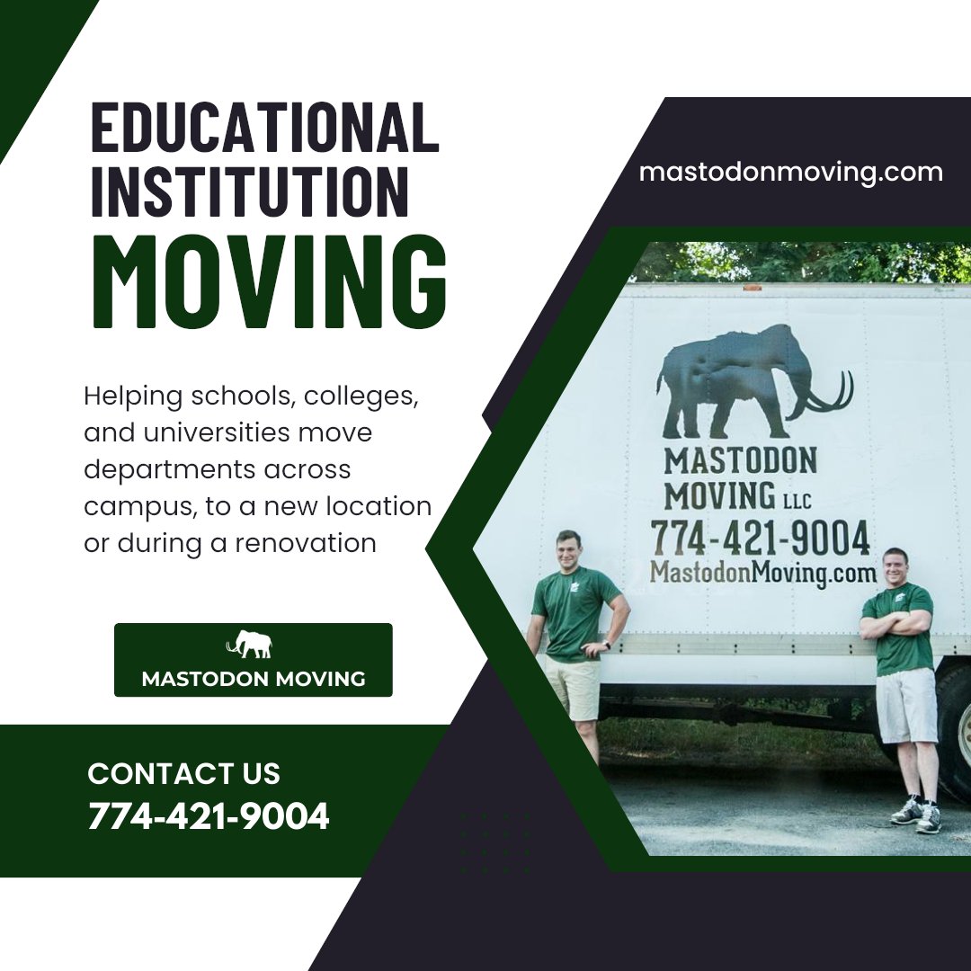 MastodonMoving's tweet image. Trusted by over a dozen educational institutions, Mastodon Moving has been helping schools, colleges and universities relocate employees, departments and offices across campuses all over New England. mastodonmoving.com/educational-in…  #educationalinstitutionmovingcompany #schoolmovers