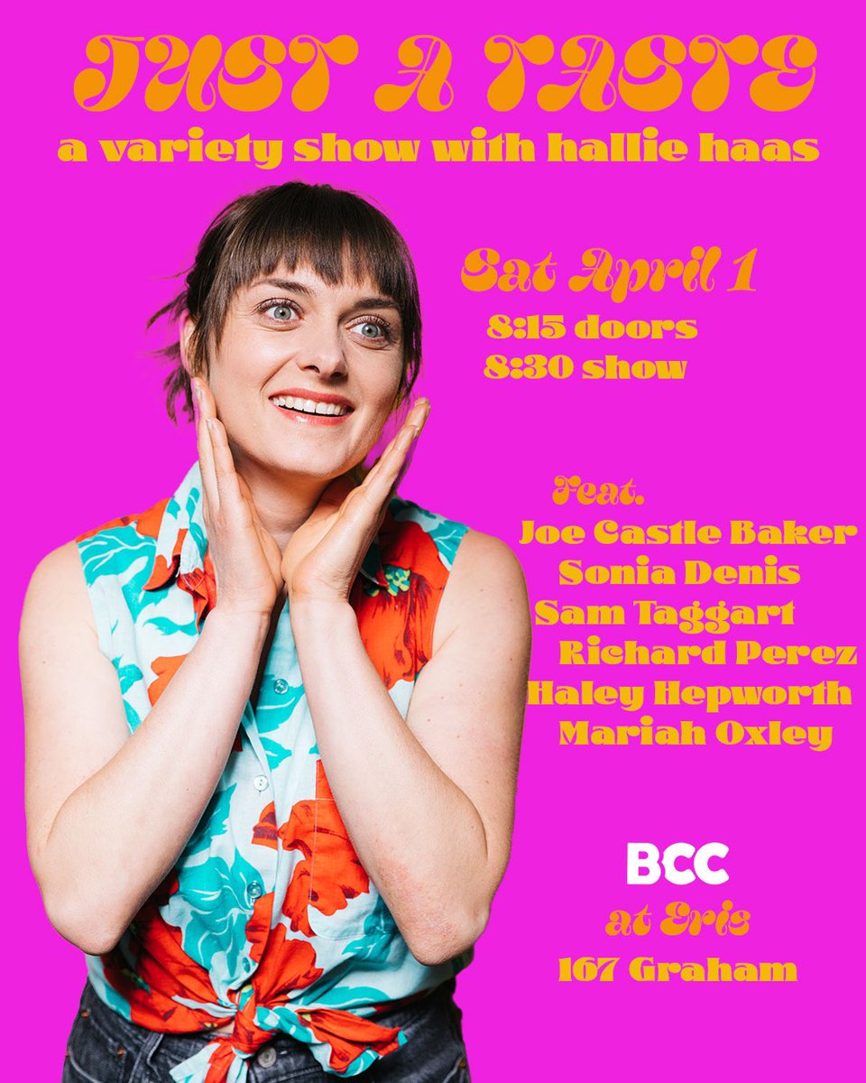 Can’t wait to bring this baby back with all-⭐️s @joecastlebaker <a href="/sonideni/">Sonia Denis</a> <a href="/samttaggart/">Sam Taggart</a> @HaleyHepworth @mariah_oxley &amp; Richard Perez ✨ <a href="/ComedyBrooklyn/">Brooklyn Comedy Collective</a> Sat 4/1 8:30pm 

🎟️ here! brooklyncc.com/show-schedule/…