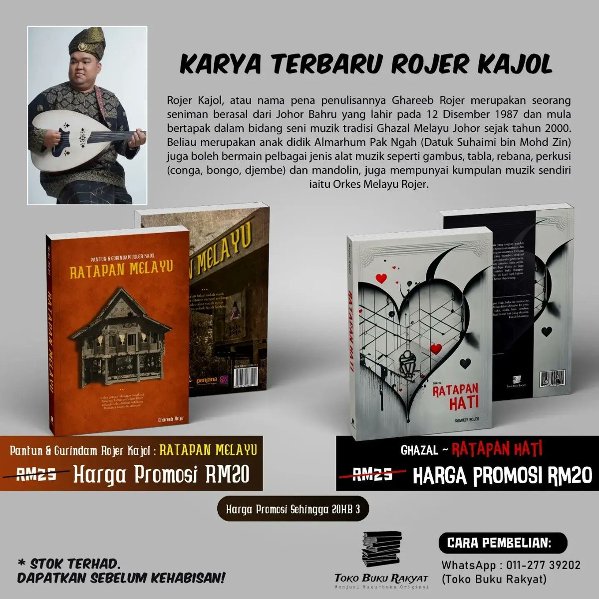 rojer_official's tweet photo. Bismillahirrahmanirahim
Dgn izinNya jua maka dptlah saya melancarkan 2 buah buku pertama karya Rojer Kajol dgn terbitan Toko Buku Rakyat.Dijemput yg berkelapangan hadir sempena Festival Falsafah 2023,

Tarikh/Hari:18/3/23(Sabtu)
Masa:10am-12pm
Tempat:Panggung Seni,Rumah Tangsi KL https://t.co/ThaDmRXEak