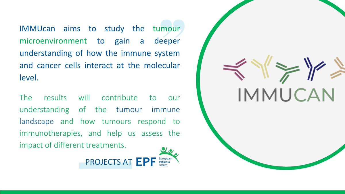 eupatientsforum's tweet image. #PROJECTS AT EPF | "@IMMUCan aims to study the #tumourmicroenvironment to gain a deeper understanding of how the immune system and cancer cells interact at the molecular level."

On EPF's involvement: bit.ly/3LtWiNt

🗓️More on our #callfortender: bit.ly/immucan