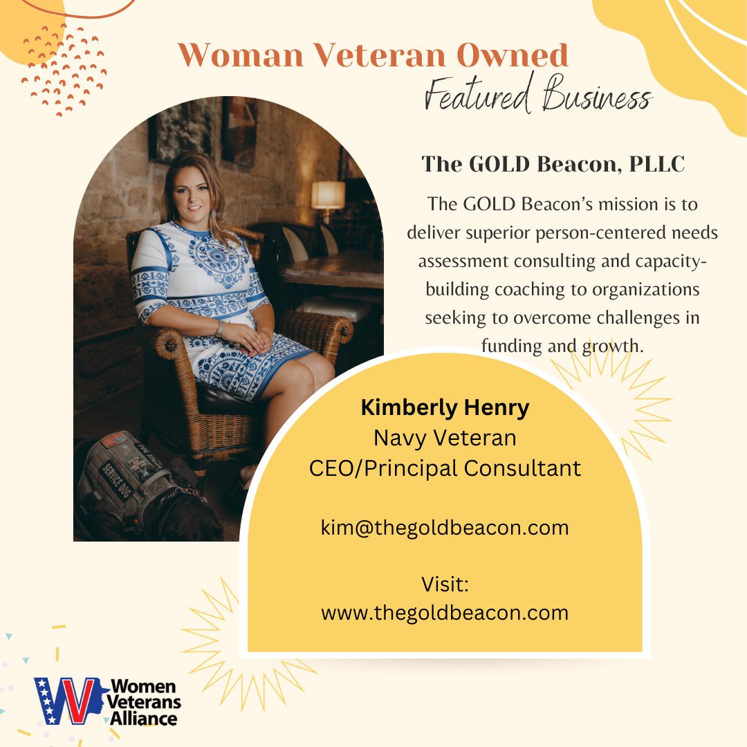 ladyvets's tweet image. WVA Featured Business: The GOLD Beacon, PLLC, owned by Navy Veteran, Kimberly Henry. Specializing in needs assessment services &amp;amp; provides follow on implementation solutions in four critical areas: Grant Management, Organization, Learning, &amp;amp; Development. thegoldbeacon.com