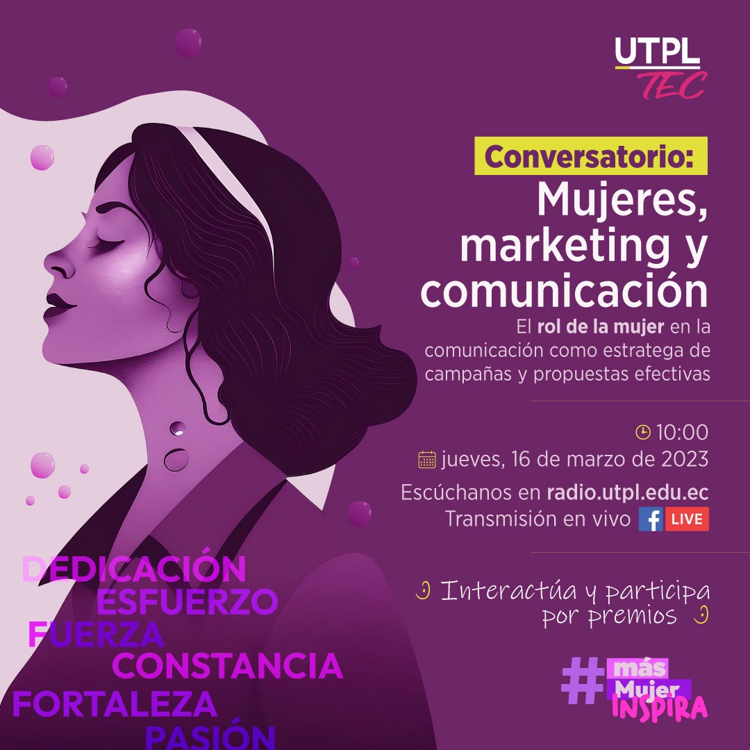🙋‍♀️ Cada vez son más las mujeres que se involucran en el mundo del marketing, destacando su potencial innovador, creativo y generador de ideas efectivas. Celebramos a la mujer conversando sobre su vinculación en la comunicación y el marketing digital.
▶️ radio.utpl.edu.ec