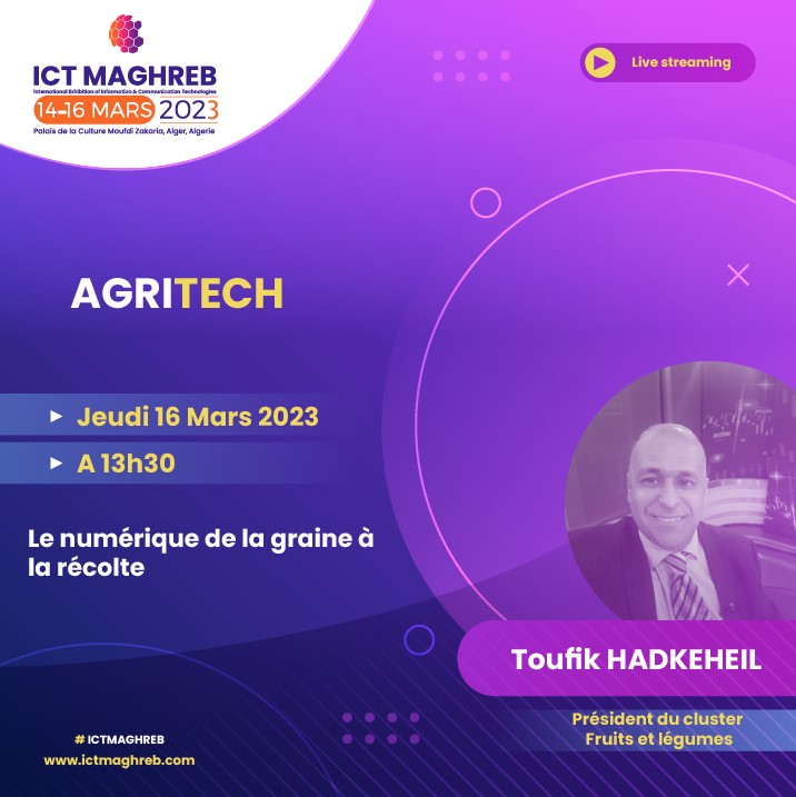 Au cours de la dernière décennie, l’ampleur et l’accès aux TIC ont énormément progressé dans le domaine agricole...

L'agriculture à l'aire des TIC sera notre thématique pour demain JEUDI 16 MARS 2023.

Venez nombreux et n'oubliez pas de préparer vos questions...