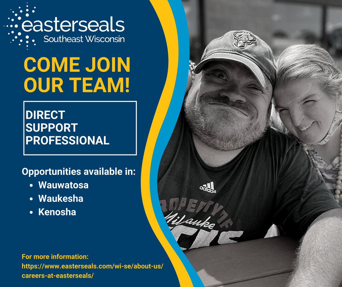 We are hiring for Direct Support Professionals at our Adult Day locations! 
💙Wauwatosa Application -> tinyurl.com/mryhxv92 
💙Waukesha Application -> tinyurl.com/mr4d5tx8
💙Kenosha Application -> tinyurl.com/4k7kwdb8