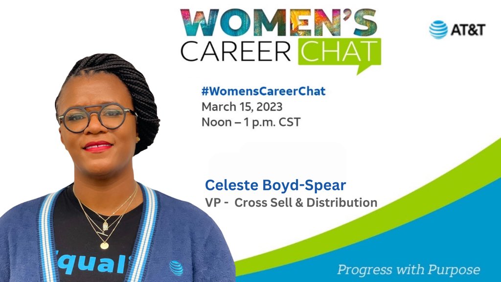 #WomensCareerChat is HERE! Join me and other phenomenal leaders from #LifeAtATT where we will be discussing Progress with Purpose. Celebrate #WomensHistoryMonth with us today at noon CT: go.att.jobs/60113Nfxf. See you there!