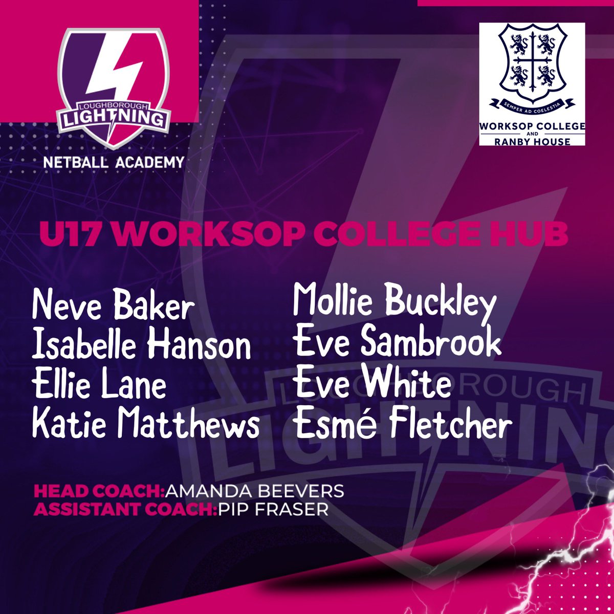Lightning_Acad's tweet photo. Here are our @worksopcollege hub athletes 👋

Our U15 and U17 athletes here have been working hard all season 🏋️‍♀️ They have competed in matches against other hubs, as well as receiving coaching and workshops from our wonderful Lightning coaches and staff! 💜 #lightningexperience https://t.co/6TctcU6B4t