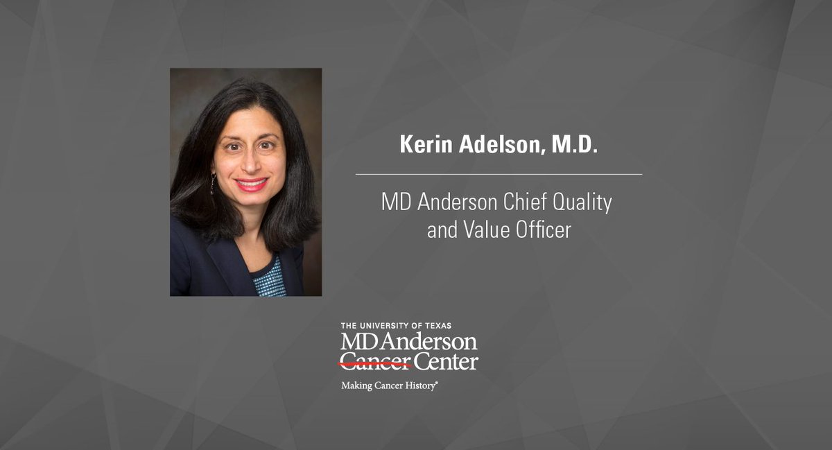 I’m thrilled to welcome Kerin Adelson, M.D. as @MDAndersonNews chief quality and value officer. Her leadership and expertise will advance impactful & innovative quality, safety and value-based initiatives that consider the total patient experience. #EndCancer #WomenInMedicine
