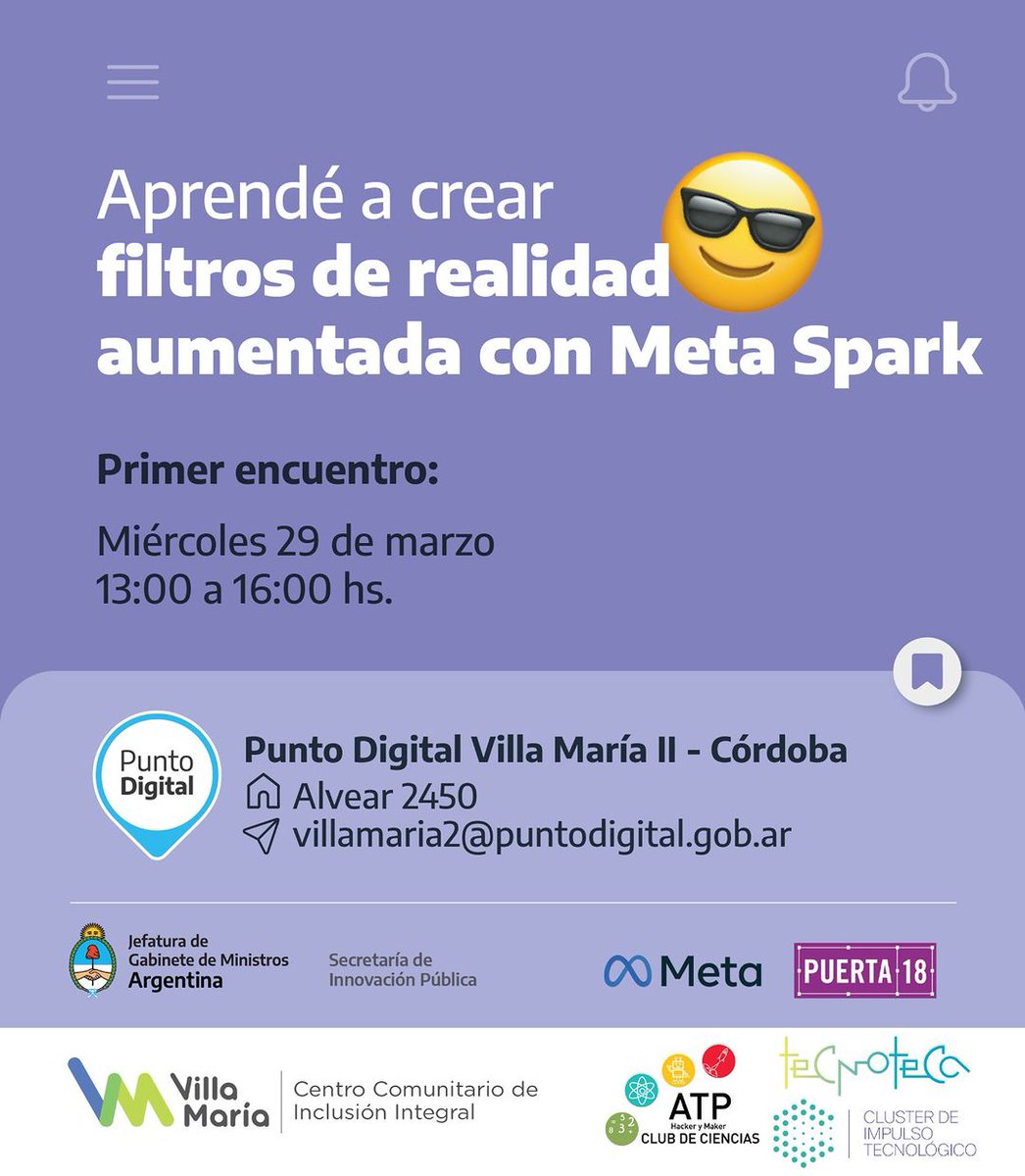 martinrgill's tweet photo. ¡Aprovechá esta oportunidad única de aprender sobre Realidad Aumentada en el Centro Comunitario de Inclusión Integral! El próximo miércoles 29 de marzo, @Meta y #Puerta18, estarán a cargo del primer encuentro de capacitación. https://t.co/cvRaXP1PXm