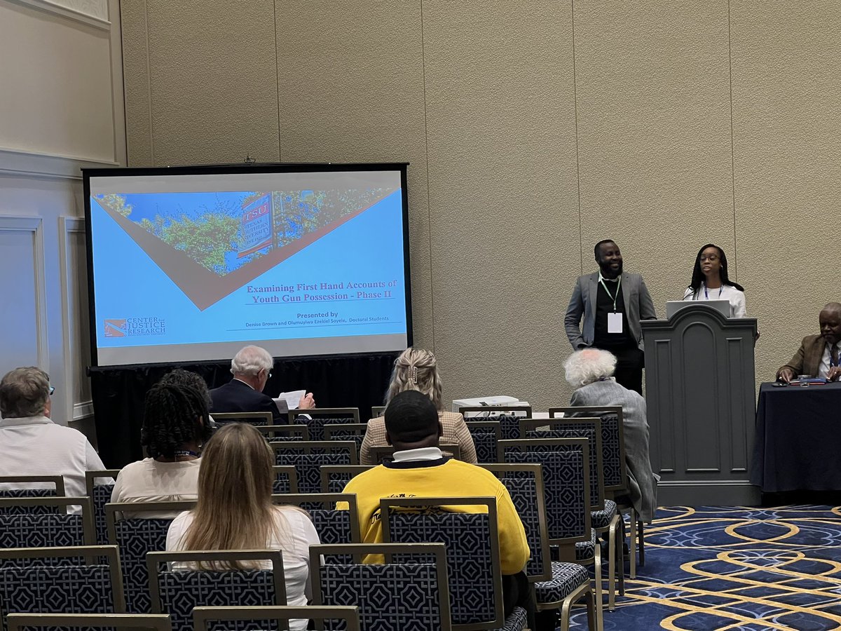 cjresearchtsu's tweet photo. "Exciting news from #ACJS2023: Denise and Ezekiel just presented findings from our national gun possession study, which interviewed 400 young males. Insights shed light on the pressing issue of gun violence in our communities. #EndGunViolence #CriminalJustice #Research https://t.co/BRLmLiq8DU