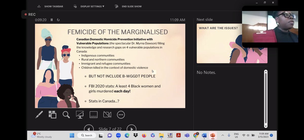 ksnider22's tweet photo. #everysixhours a black women or girl is killed in the United States. Canada is not yet tracking data. Fortunate to be watching a powerful presentation by @WomenatcentrE re upcoming research on the Femicide of Black Women,Girls, Gender Diverse and Trans people in Canada. https://t.co/hHBFtoaNtV