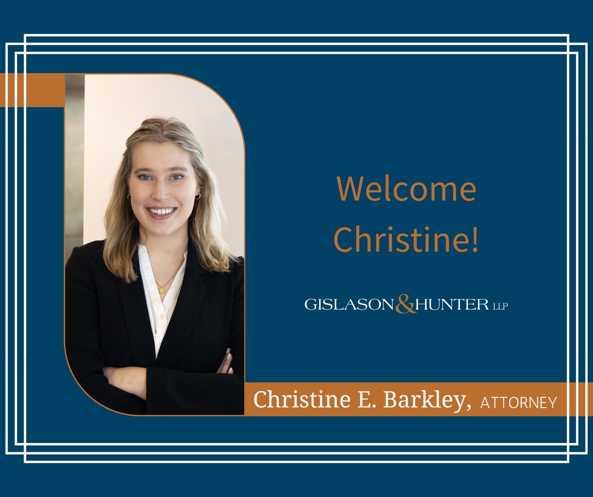 Gislason_Hunter's tweet photo. Please join us in welcoming Christine Barkley to Gislason and Hunter! Christine comes to us after clerking for a judge in southern MN and will practice out of the Mankato office, focusing on Family Law.  https://t.co/tdjzpZcoO0 https://t.co/ADHawZJxph