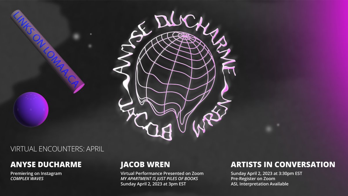 LOMAA_LONDON's tweet photo. LOMAA is excited to premiere new works by Anyse Ducharme and Jacob Wren for Virtual Encounters!

Sunday April 2, 3pm EST, Jacob Wren will be presenting a live performance and to follow both artists will come together in virtual conversation. 

Sign Up!

https://t.co/0xhQhiYbxx https://t.co/Q6Jrgyl4Xh