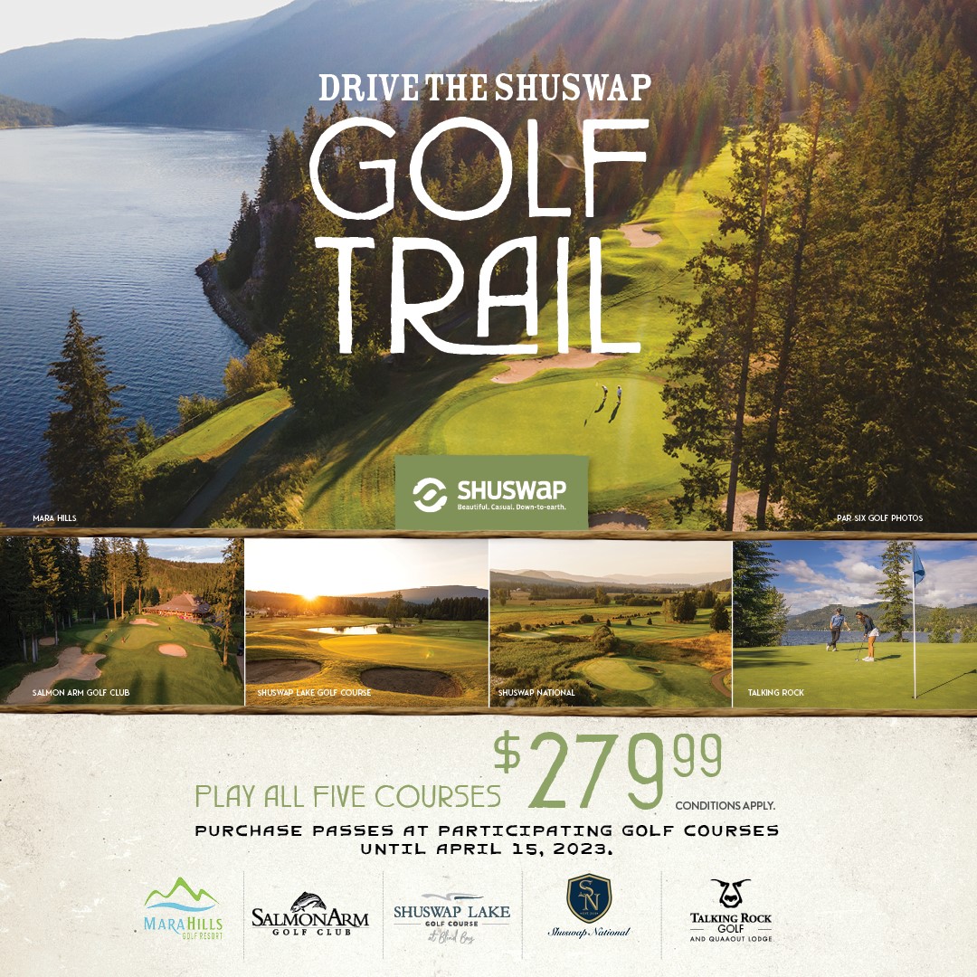 If you love the Shuswap & love to golf - this pass is for you. A great idea for planning your next vacation in the #Shuswap!! #SmallCityBigRounds 
#Golf #GolfTrip #GolfDestinations #SalmonArm #CityOfSalmonArm #ExploreShuswap #ExploreBC #ExploreCanada #GolfNow #TeeTime #RoadTrip