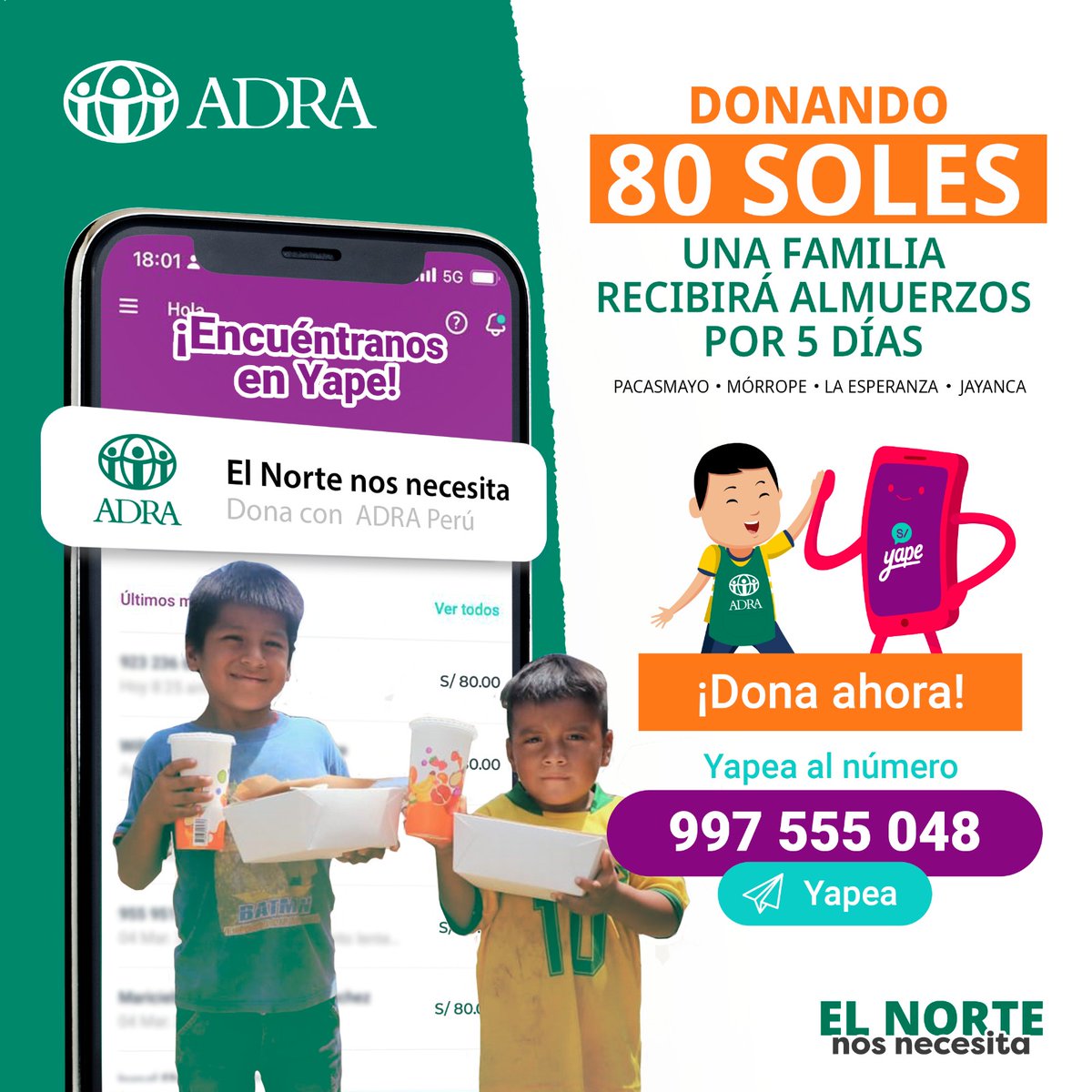 🚨#ElNorteNosNecesita 🫂💚 | Mientras la lluvia cae, ADRA PERÚ no se detiene y avanza llevando almuerzos a nuestros hermanos del norte del Perú. 🇵🇪🌧🙌🏻

¡YAPEA almuerzos! Dona al 997555048.📲🥙

#Auxiliaton #Mórrope #Pacasmayo #LaEsperanza #Jayanca #lluvias #ciclonyaku #yape