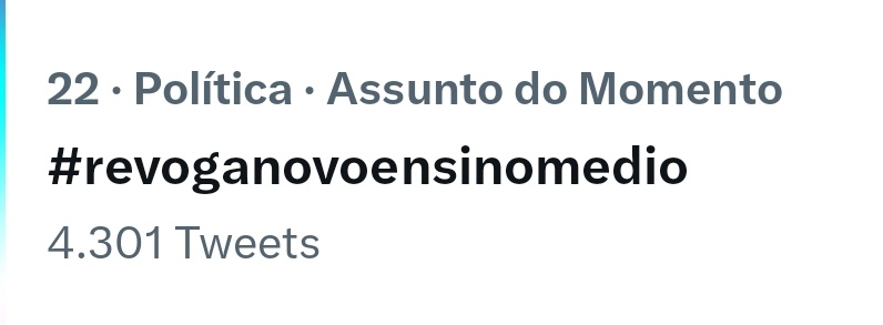 Estamos com a #revoganovoensinomedio chegando nos assuntos do momento por aqui no Twitter. 🐦
Bora subir?