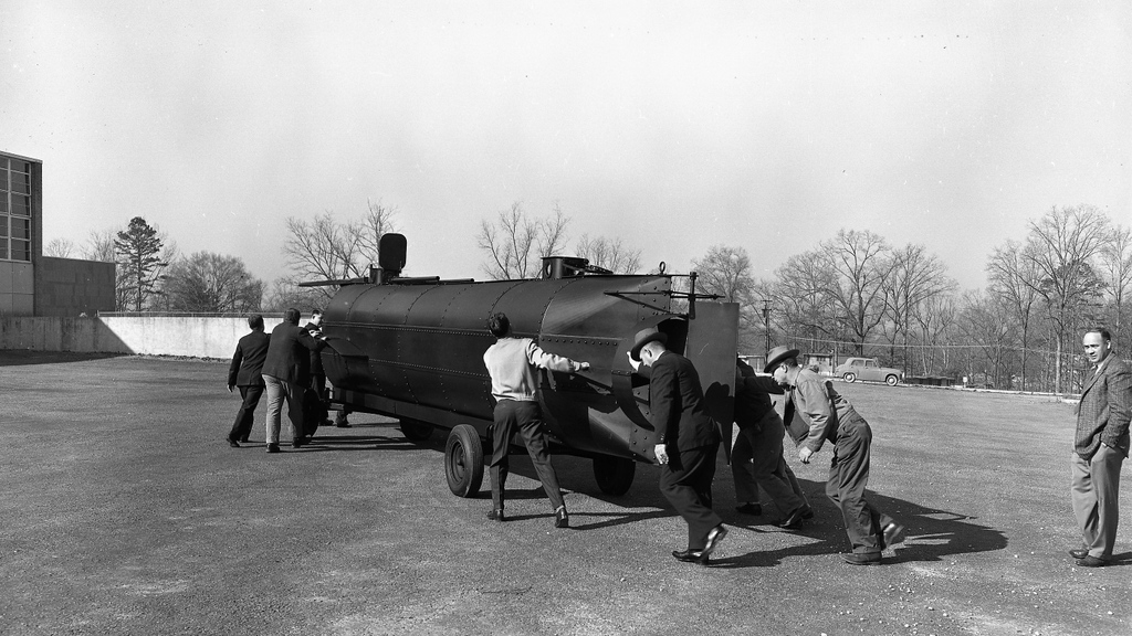 Clemson students built a replica of the Confederate submarine CSS Hunley for the Civil War centennial in 1961. The Hunley was the first submarine to sink an enemy ship in combat. Today, the replica is on display in the South Carolina State Museum.