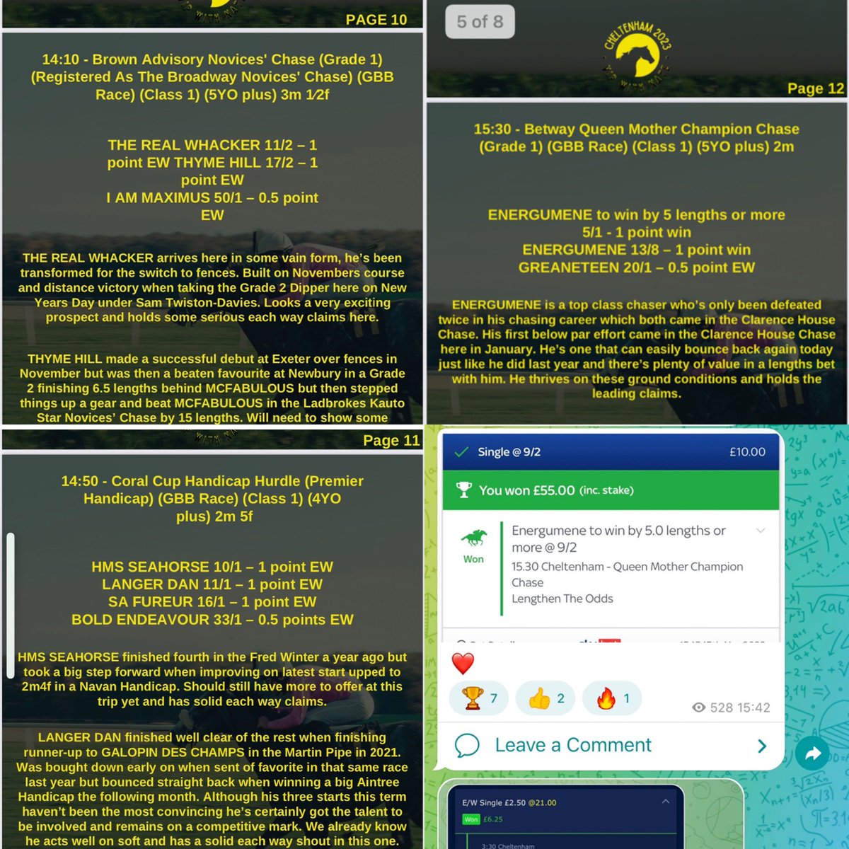 Get in guys what a day <a href="/CheltenhamRaces/">CheltenhamRacecourse</a>  

10/1 winner 👑
5/1 winner👑
8/1 winner👑
50/1 place🌟
21/1 place🌟
33/1 place 🌟
8/1 place🌟
7/1 place 🌟

Retweet for FREE TIP GUIDE

Madness get in 

🔥🔥🔥🔥🔥

BOOOOM

VIP trial 👇👇
allsportstips.com/product/uk-rac…