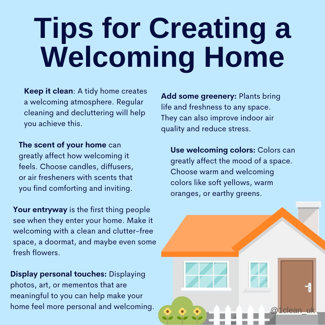 1clean_uk's tweet image. Follow these tips to create a welcoming home 🏡

#1clean #cleaningtips #cleaningservice #localcleaning