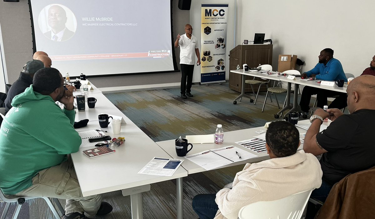 MCCforCT's tweet photo. We have officially kicked off the March 2023 MBE/DBE Construction Bootcamp here @HCCBridgeport! #MBE #DBE #Bootcamp2023 @PeraltaDesign #BJMSolutions #WCMcBride https://t.co/2MI16NL6CL