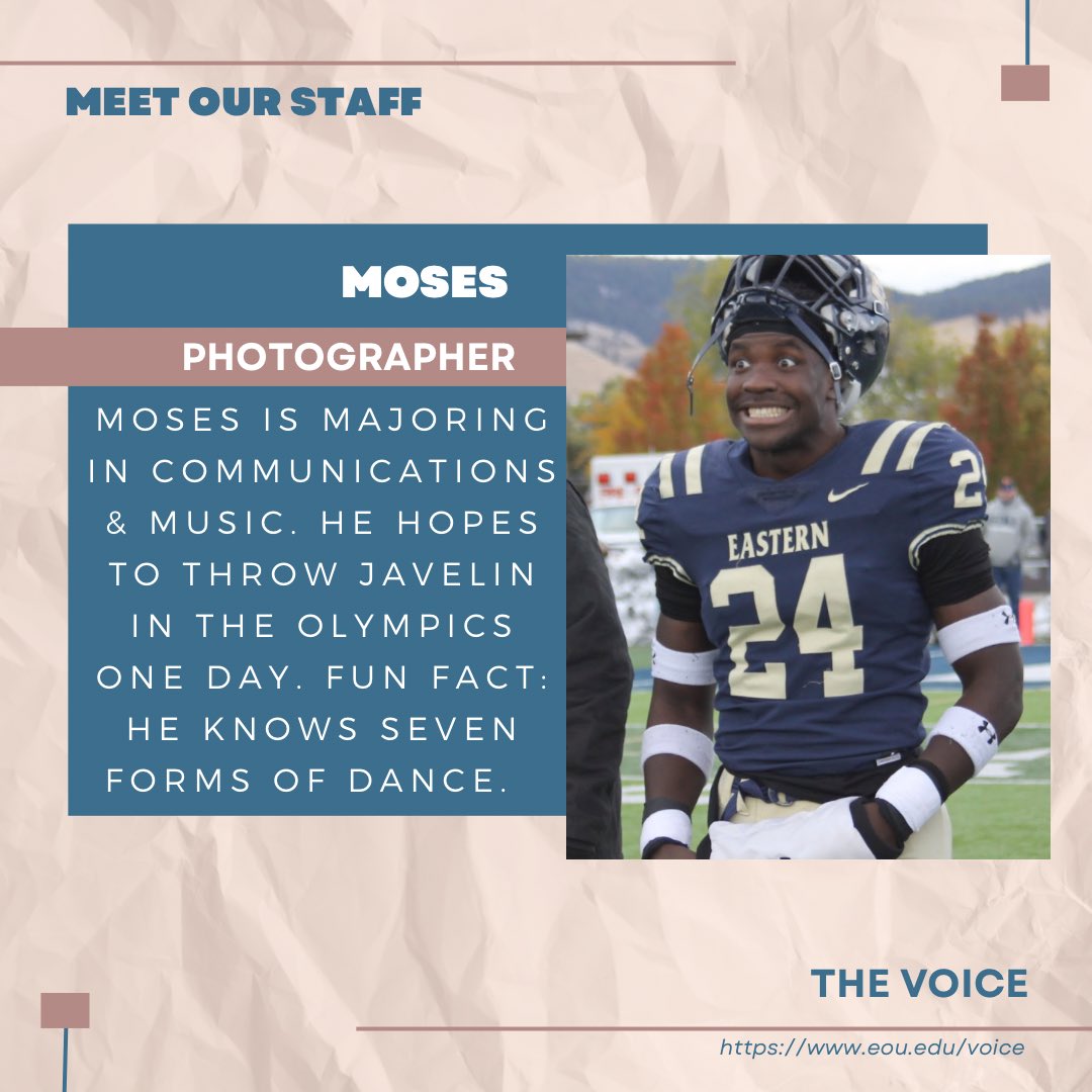 eouVoice's tweet photo. Currently in his senior year at EOU, our photographer Moses is a Communications &amp; Music major. He enjoys playing piano, photography, music mixology, recreational sports, and reading (his favorite magical lands are Narnia or Middle Earth, from Lord of the Rings). #24 on the EOU https://t.co/pFqd8lK9o3