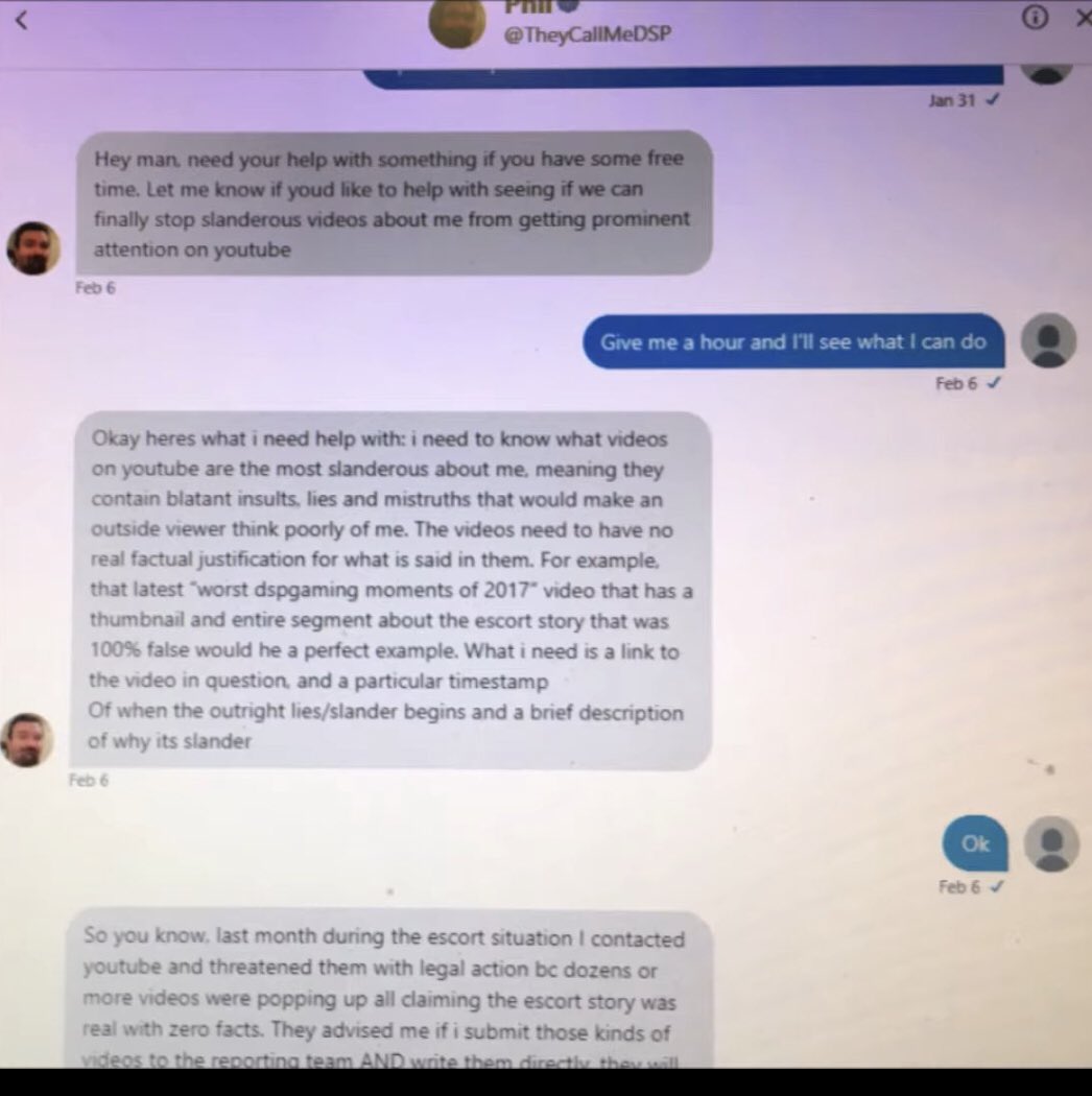 BSidges's tweet photo. @StutteringCraig here’s some dm’s from darksydephil trying to have detractor channels taken down on twitter, he still claims he never tried to have their videos taken down. Note his twitter handle on top. He will try to deny it. https://t.co/ovdNQHdisV