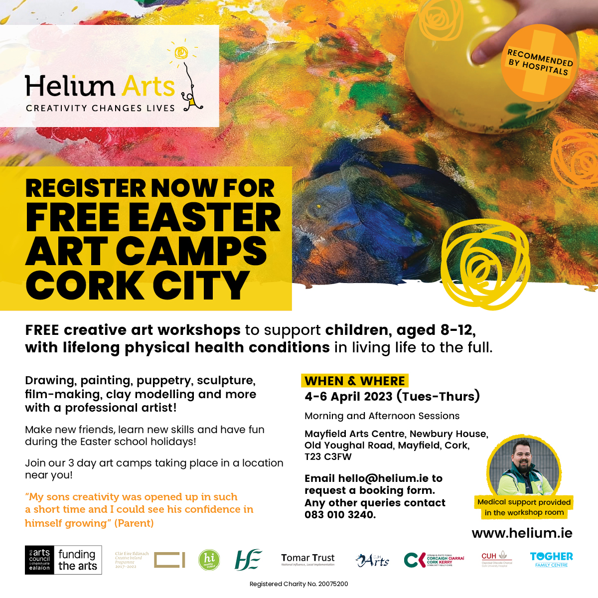 CarrigFRC's tweet photo. Helium Arts are taking registrations for their FREE Easter Art Camps 2023 for children in CORK, aged 8-12, living with lifelong physical health conditions. Register here: https://t.co/IyPyXFO2bv
#creativitychangeslives https://t.co/IT7SRjIit4