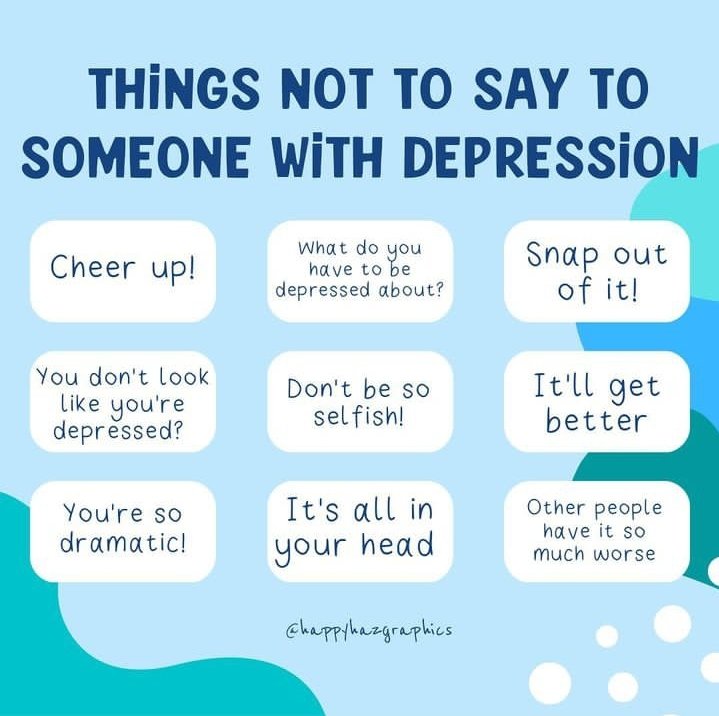 MentallyAwareNG's tweet photo. A lot of people belittle the feeling of depression and can hardly resonate with someone dealing with depression.
 Here are a few things you should NEVER say to someone going through depression.

📷 - @happyhazgraphics (IG) 

#MentalHealth
#mentallyawareng
#DealingWithDepression https://t.co/YyqGkDlKk5
